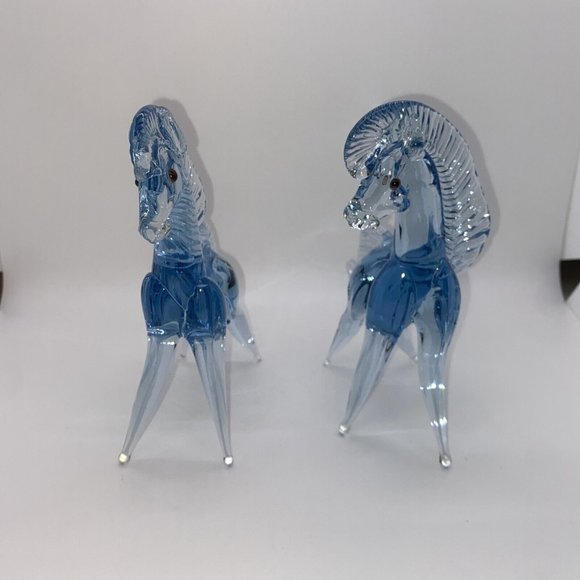 Vintage Mexican Art Glass Horse Blue And Clear Hand Blown 9" Rearing Stallion - Picture 2 of 12